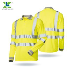 Class 3 Long Sleeve Hi vis Yellow Moisture Wicking Reflective Safety Polo Shirt