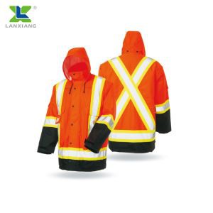 Workwear Raincoat Men Hi Vis Green Safety Padded Long Jacket