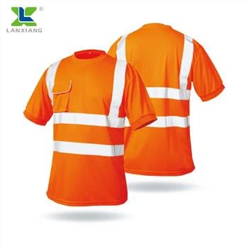 Class 2 Hi vis Orange Reflective Safety Short Sleeve T-shirts with Pocket