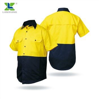 Work Wear short sleeve fluo-orange reflective safety 100%cotton TC twill woven