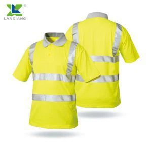 Class 2 Short Sleeve Hi vis Yellow Moisture Wicking Reflective Safety Polo Shirt